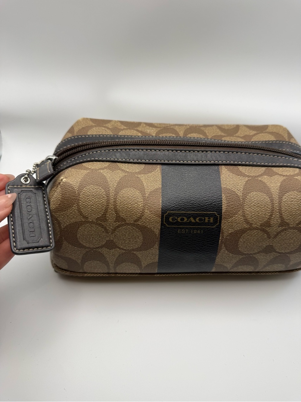 Coach Brown Signature Canvas Toiletry Bag